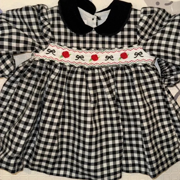 Vintage style Bonnie Jean Baby Black Gingham Baby Christmas Party Dress 0-3 Mon - Picture 10 of 15